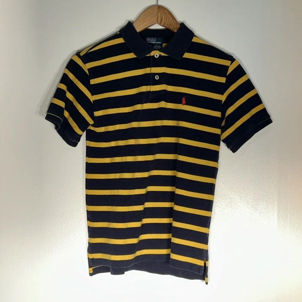 Boys Polo by Ralph‎ Lauren Size Medium 12/14 Blue And Yellow Stripes